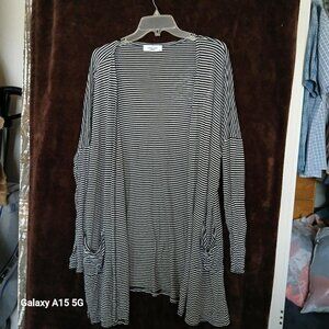 Black and white striped light weight cardigan